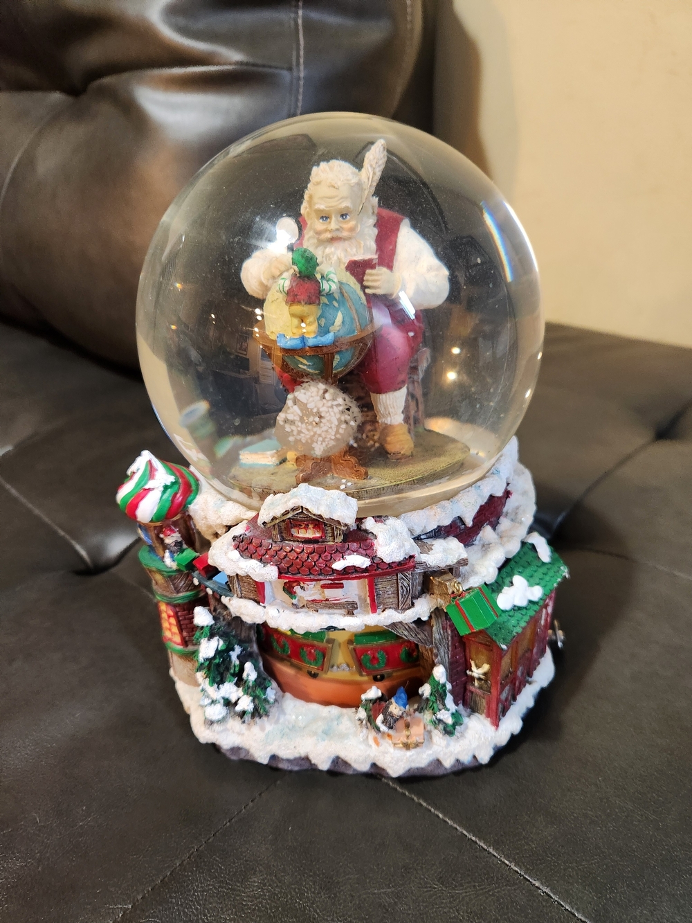 Holiday Santa Snow Globe - Red, Green, White Music Box Skips Sometimes.